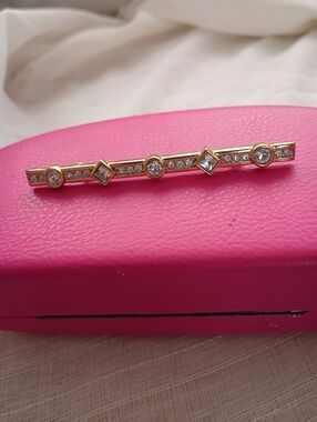 Vintage Swarovski Bar Brooch Crystal Gold Signed Swan Mark Women's Jewelry